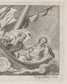 Christ on a boat with fishermen by Antonio Capellan