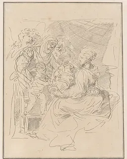 The Holy Family with the infant Saint John the Baptist, and other saints and angels by Giuseppe Canale