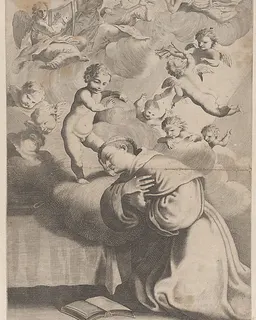 A male saint kneeling before the Christ child by Anonymous