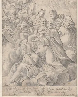 A male saint kneeling before the Christ child by Carlo Antonio Forti
