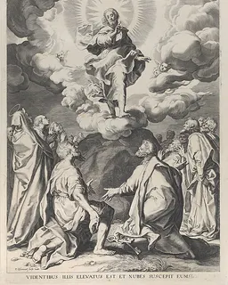The Ascension, with Christ standing atop a rock at center by Cornelis Bloemaert