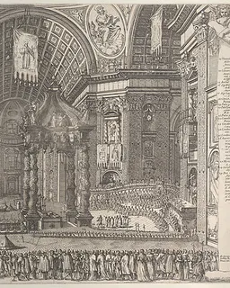 Theater in Saint Peter's Basilica for the Canonization of Gaetano Thiene and Francis Borgia on April 12, 1671 by Giovanni Battista Falda
