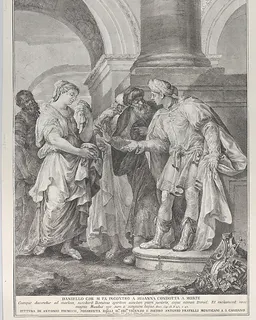 Daniel argues with the elders while Susanna stands at left by Pietro Monaco