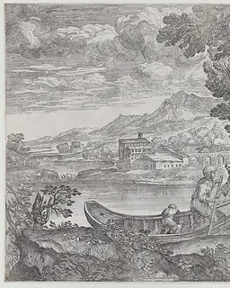 Landscape with the flight into Egypt by Giovanni Francesco Grimaldi