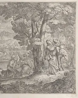 Landscape with the flight into Egypt by Giovanni Francesco Grimaldi