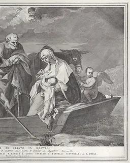 The flight into Egypt, with the Holy Family in a boat by Pietro Monaco