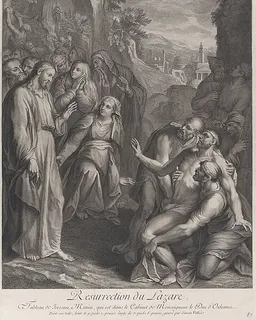 The Raising of Lazarus, with Christ standing at left by Simon de la Vallée