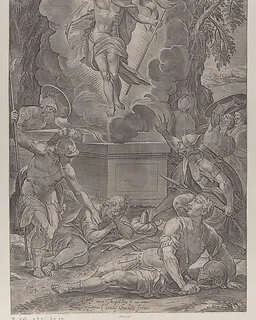The Resurrection of Christ, with soldiers awakening before the tomb by Martino Rota