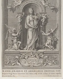 Madonna of Loreto, within a niche with an angel on either side by Benoit Farjat