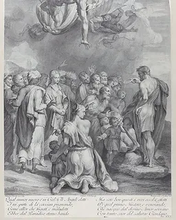 Plate 41: Saint John the Baptist preaching to a large crowd and baptizing children by Bartolomeo Crivellari