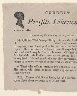 Advertisement for profile likenesses by Moses Chapman by Anonymous