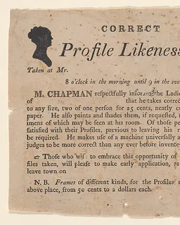 Advertisement for profile likenesses by Moses Chapman by Anonymous