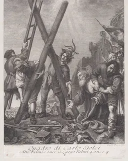 Saint Andrew kneeling and adoring the cross by Carlo Faucci