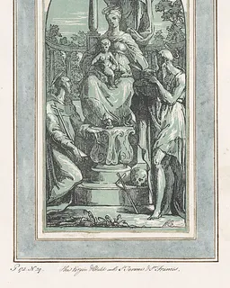 The Virgin and Child Enthroned, Saint Jerome at lower right, Saint Francis at lower left by Anton Maria Zanetti the Elder