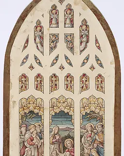 Design for a stained glass window with Jesus Blessing the Little Children by Anonymous, British, 19th century