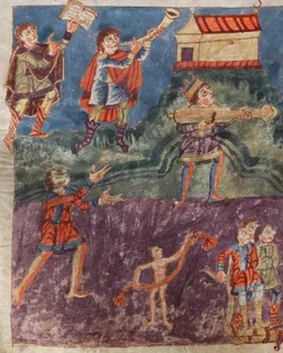 Stuttgart Psalter, folio 163v (trumpets) by Master of the Stuttgart Psalter
