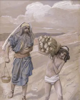 Isaac Bears the Wood for His Sacrifice by James Tissot